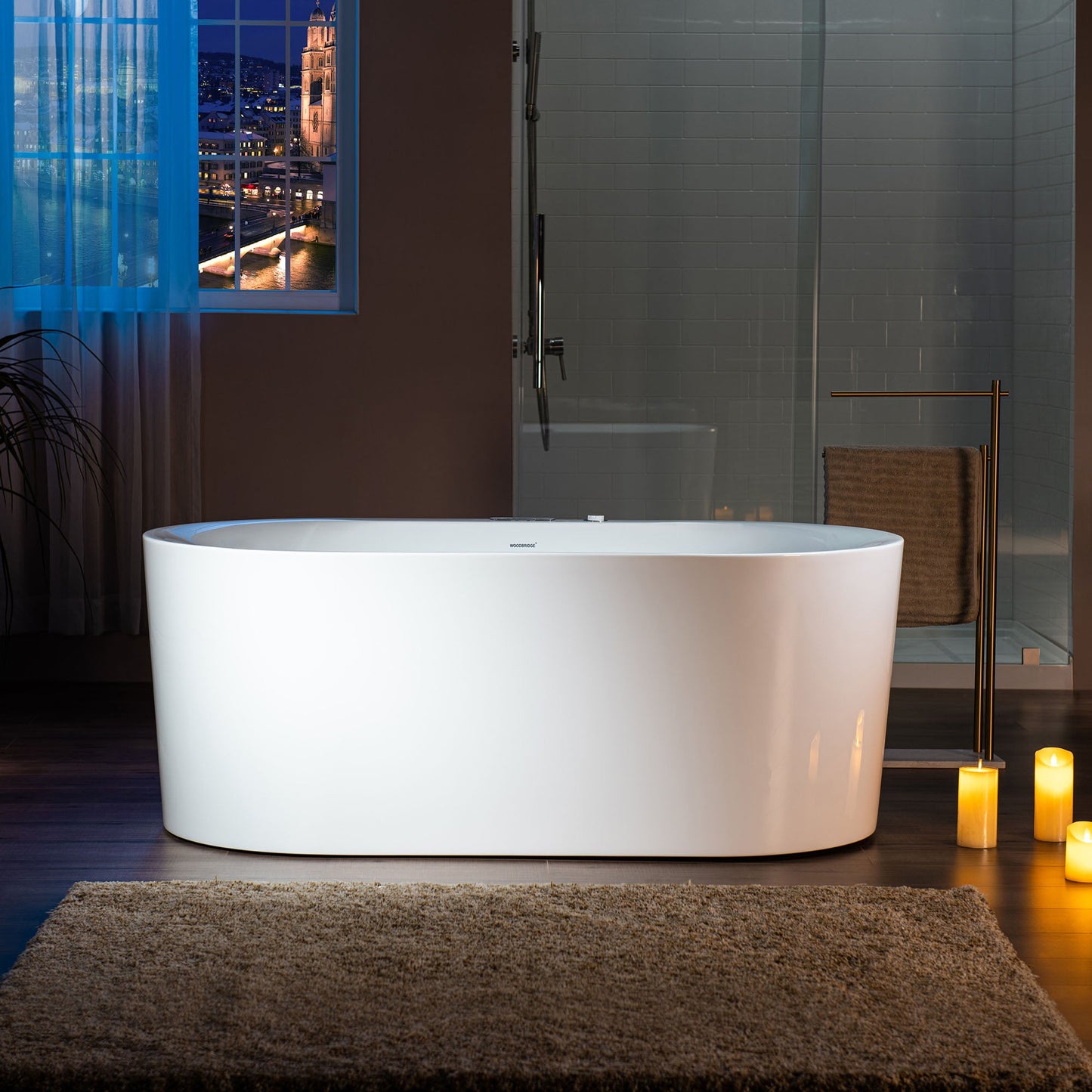 WOODBRIDGE 59" x 31-1/2" Whirlpool Water Jetted and Air Bubble Freestanding Heated Soaking Combination Bathtub with LED control panel