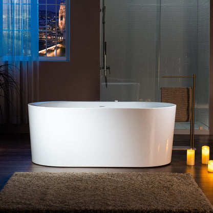 WOODBRIDGE 59" x 31-1/2" Whirlpool Water Jetted and Air Bubble Freestanding Heated Soaking Combination Bathtub with LED control panel