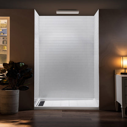 WOODBRIDGE Solid Surface 60" W x 75" H Tile Tub and Shower Wall Panel Surround, Quick Install, Cuttable, Staggered Brick Pattern