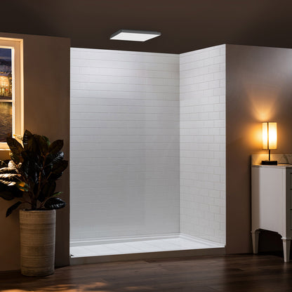WOODBRIDGE Solid Surface 60" W x 75" H Tile Tub and Shower Wall Panel Surround, Quick Install, Cuttable, Staggered Brick Pattern