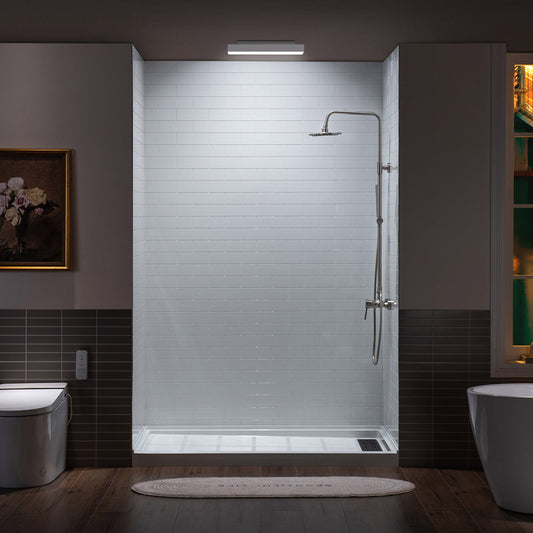 WOODBRIDGE Solid Surface 60" W x 75" H Tile Tub and Shower Wall Panel Surround, Quick Install, Cuttable, Staggered Brick Pattern