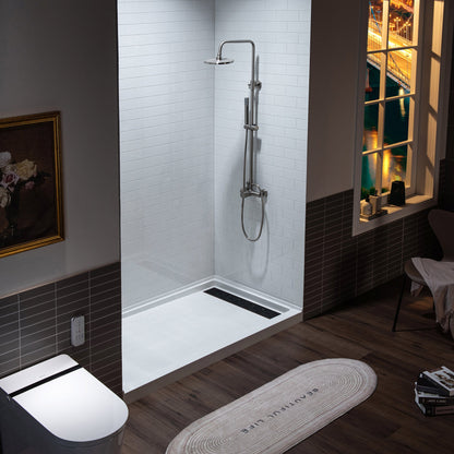 WOODBRIDGE Solid Surface 60" W x 75" H Tile Tub and Shower Wall Panel Surround, Quick Install, Cuttable, Staggered Brick Pattern