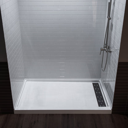 WOODBRIDGE Solid Surface 60" W x 75" H Tile Tub and Shower Wall Panel Surround, Quick Install, Cuttable, Staggered Brick Pattern