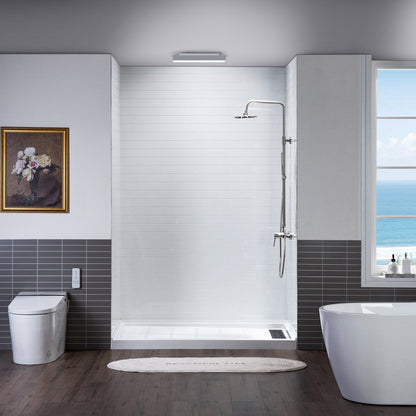 WOODBRIDGE Solid Surface 60" W x 75" H Tile Tub and Shower Wall Panel Surround, Quick Install, Cuttable, Staggered Brick Pattern