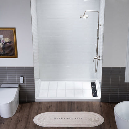 WOODBRIDGE Solid Surface 60" W x 75" H Tile Tub and Shower Wall Panel Surround, Quick Install, Cuttable, Staggered Brick Pattern