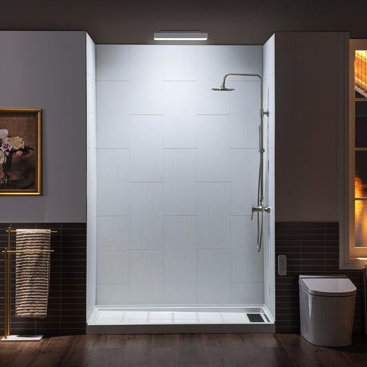 WOODBRIDGE Solid Surface 60" W x 75" H Tile Tub and Shower Wall Panel Surround, Quick Install, Cuttable, Stacked Block in a Staggered Vertical Pattern