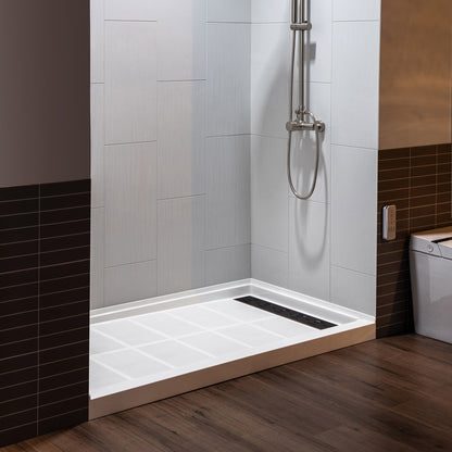WOODBRIDGE Solid Surface 60" W x 75" H Tile Tub and Shower Wall Panel Surround, Quick Install, Cuttable, Stacked Block in a Staggered Vertical Pattern