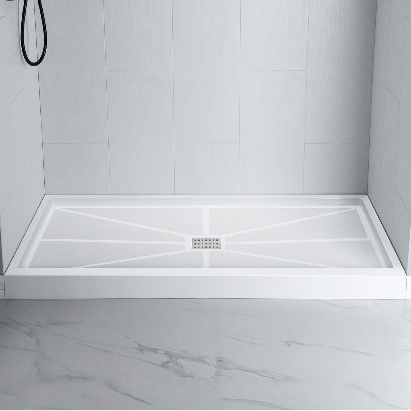 WOODBRIDGE Solid Surface 60" W x 75" H Tile Tub and Shower Wall Panel Surround, Quick Install, Cuttable, Stacked Block in a Staggered Vertical Pattern