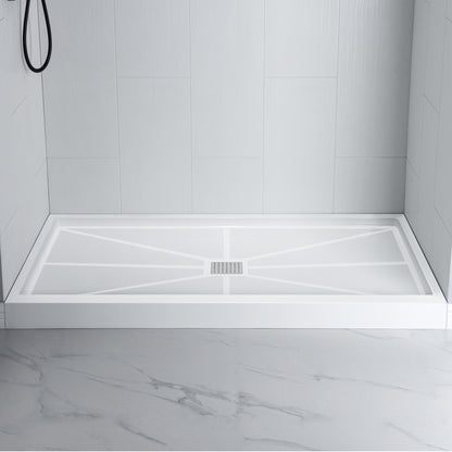WOODBRIDGE Solid Surface 60" W x 75" H Tile Tub and Shower Wall Panel Surround, Quick Install, Cuttable, Stacked Block in a Staggered Vertical Pattern