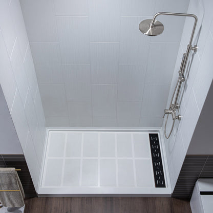 WOODBRIDGE Solid Surface 60" W x 75" H Tile Tub and Shower Wall Panel Surround, Quick Install, Cuttable, Stacked Block in a Staggered Vertical Pattern