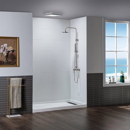 WOODBRIDGE Solid Surface 60" W x 75" H Tile Tub and Shower Wall Panel Surround, Quick Install, Cuttable, Stacked Block in a Staggered Vertical Pattern