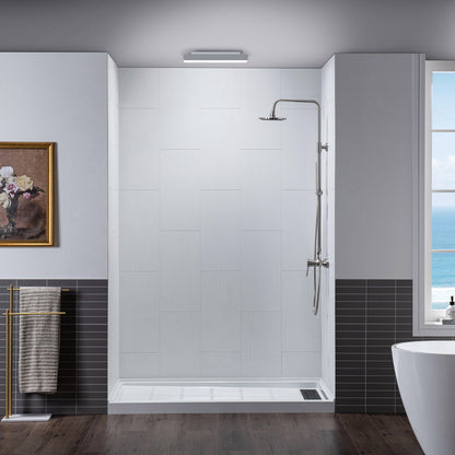 WOODBRIDGE Solid Surface 60" W x 75" H Tile Tub and Shower Wall Panel Surround, Quick Install, Cuttable, Stacked Block in a Staggered Vertical Pattern