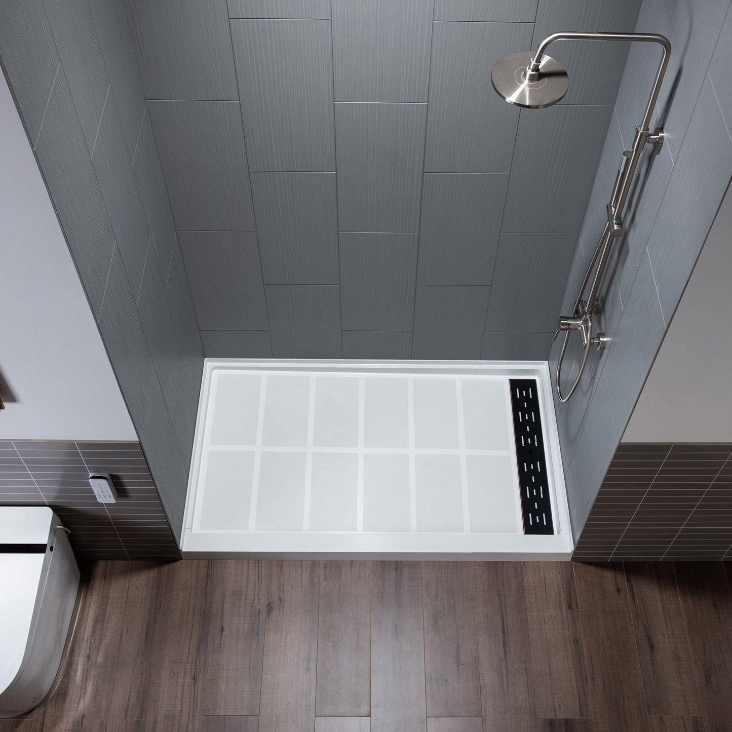 WOODBRIDGE Solid Surface 60" W x 75" H Tile Tub and Shower Wall Panel Surround, Quick Install, Cuttable, Stacked Block in a Staggered Vertical Pattern
