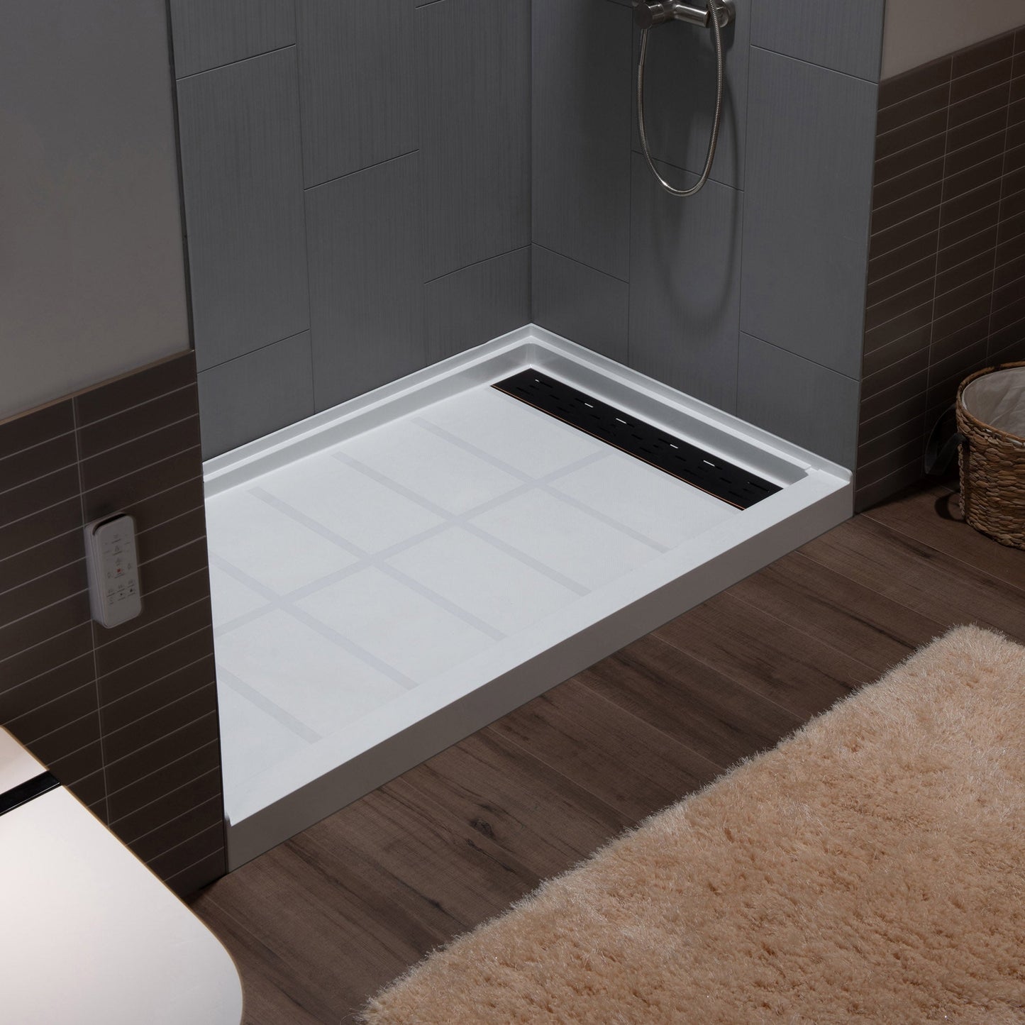 WOODBRIDGE Solid Surface 60" W x 75" H Tile Tub and Shower Wall Panel Surround, Quick Install, Cuttable, Stacked Block in a Staggered Vertical Pattern