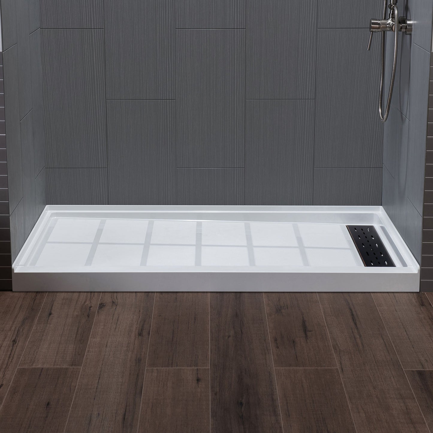 WOODBRIDGE Solid Surface 60" W x 75" H Tile Tub and Shower Wall Panel Surround, Quick Install, Cuttable, Stacked Block in a Staggered Vertical Pattern
