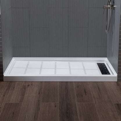 WOODBRIDGE Solid Surface 60" W x 75" H Tile Tub and Shower Wall Panel Surround, Quick Install, Cuttable, Stacked Block in a Staggered Vertical Pattern