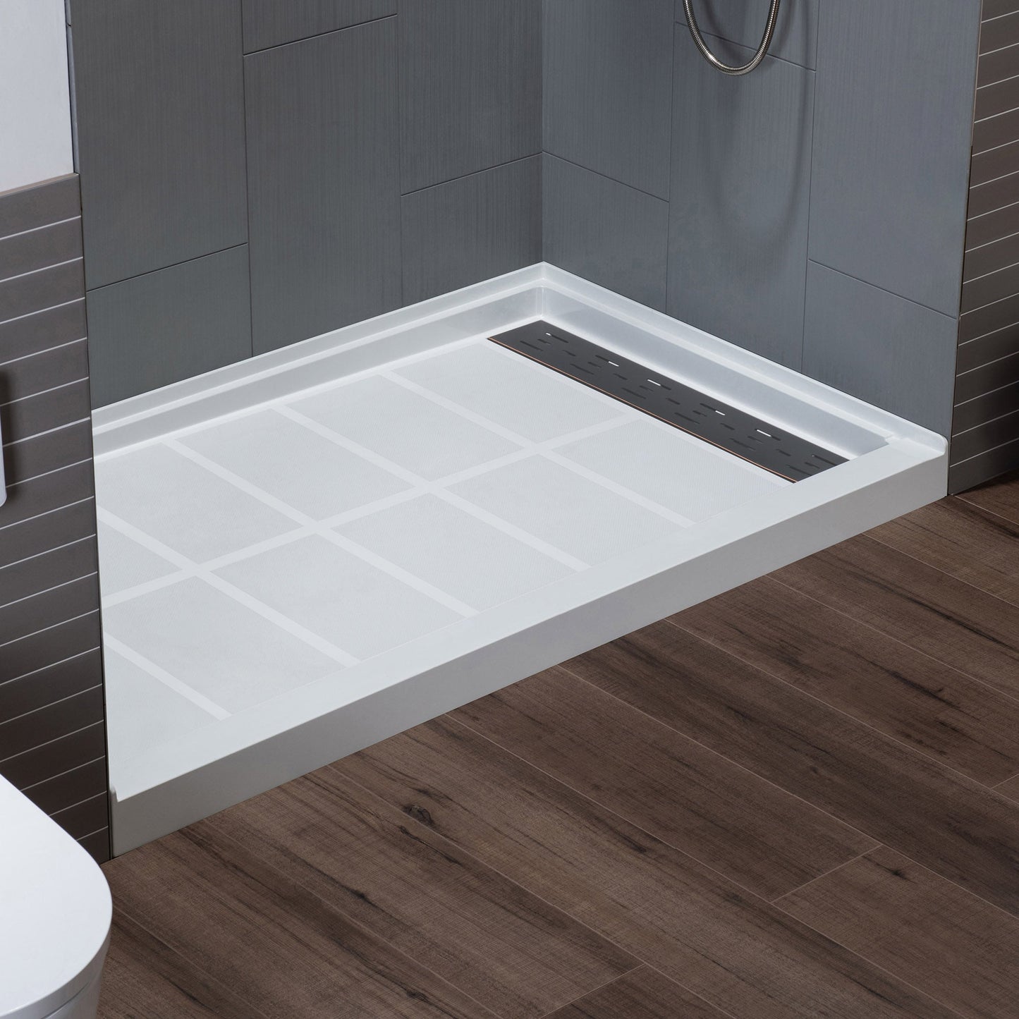 WOODBRIDGE Solid Surface 60" W x 75" H Tile Tub and Shower Wall Panel Surround, Quick Install, Cuttable, Stacked Block in a Staggered Vertical Pattern