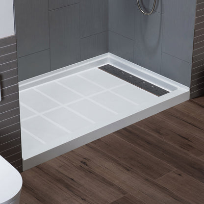 WOODBRIDGE Solid Surface 60" W x 75" H Tile Tub and Shower Wall Panel Surround, Quick Install, Cuttable, Stacked Block in a Staggered Vertical Pattern