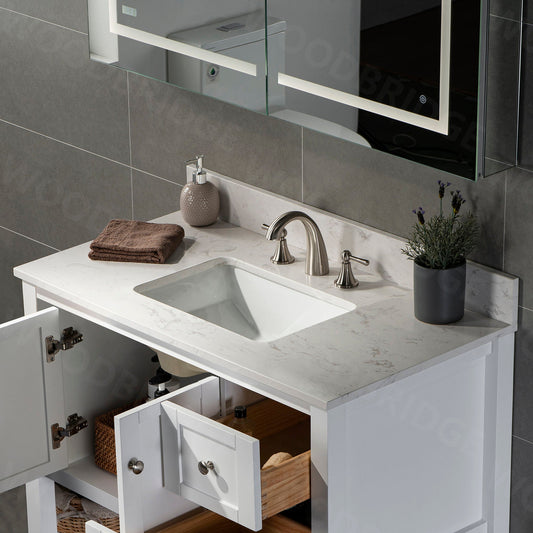 WOODBRIDGE 31" x22" Vanity Top with Single Under Mount Rectangle Bowl, Carrara White Engineered stone, Pre-drilled with 3-hole for 8-inch Widespread Faucet set up Option