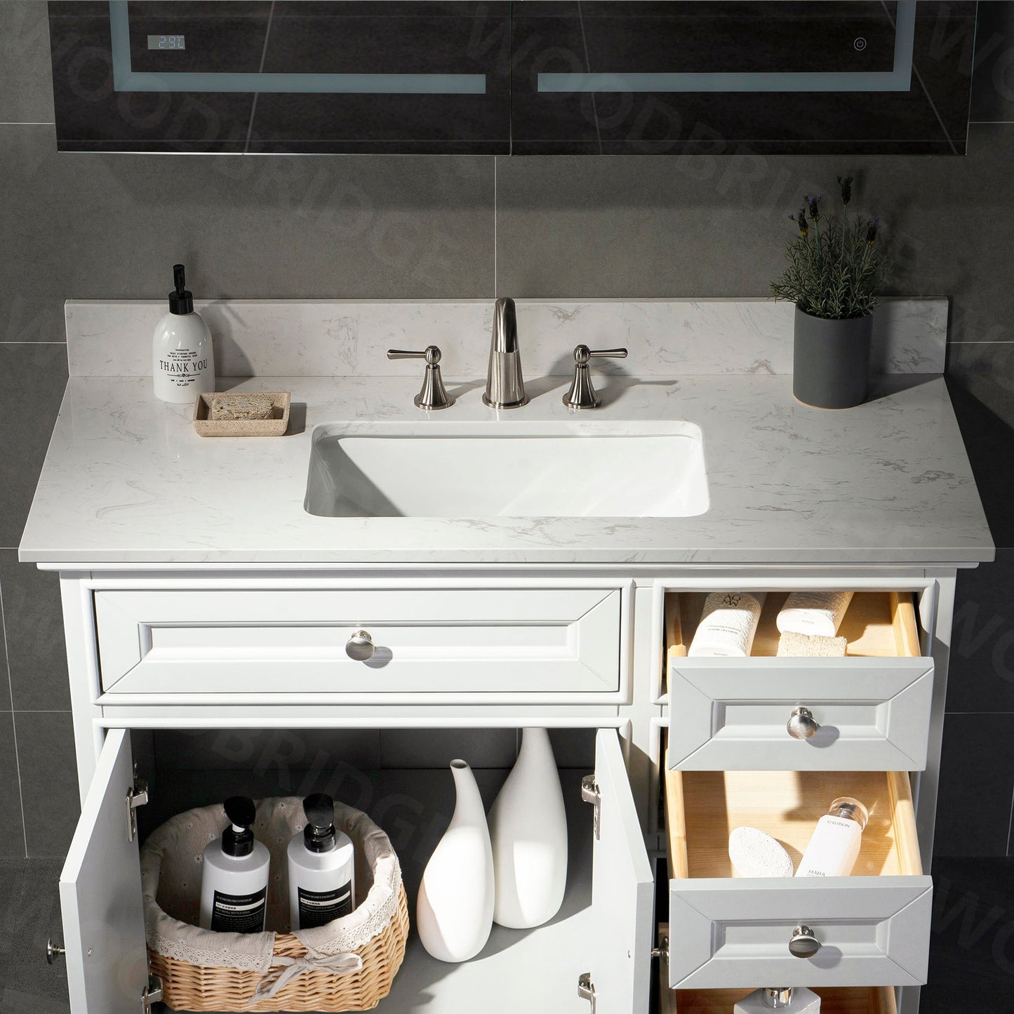 WOODBRIDGE 31" x22" Vanity Top with Single Under Mount Rectangle Bowl, Carrara White Engineered stone, Pre-drilled with 3-hole for 8-inch Widespread Faucet set up Option