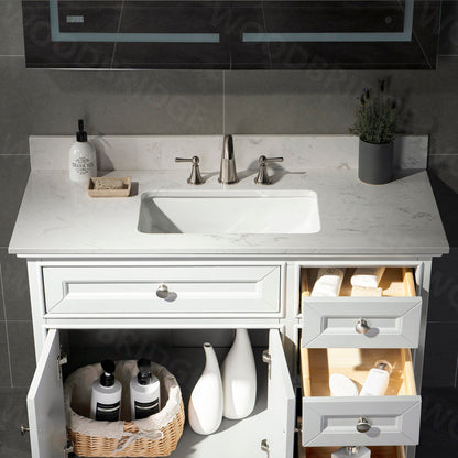 WOODBRIDGE 31" x22" Vanity Top with Single Under Mount Rectangle Bowl, Carrara White Engineered stone, Pre-drilled with 3-hole for 8-inch Widespread Faucet set up Option