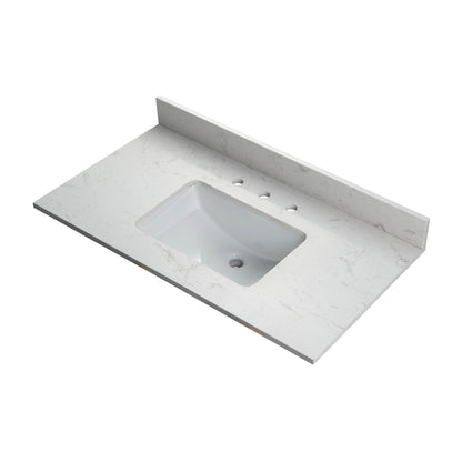 WOODBRIDGE 31" x22" Vanity Top with Single Under Mount Rectangle Bowl, Carrara White Engineered stone, Pre-drilled with 3-hole for 8-inch Widespread Faucet set up Option