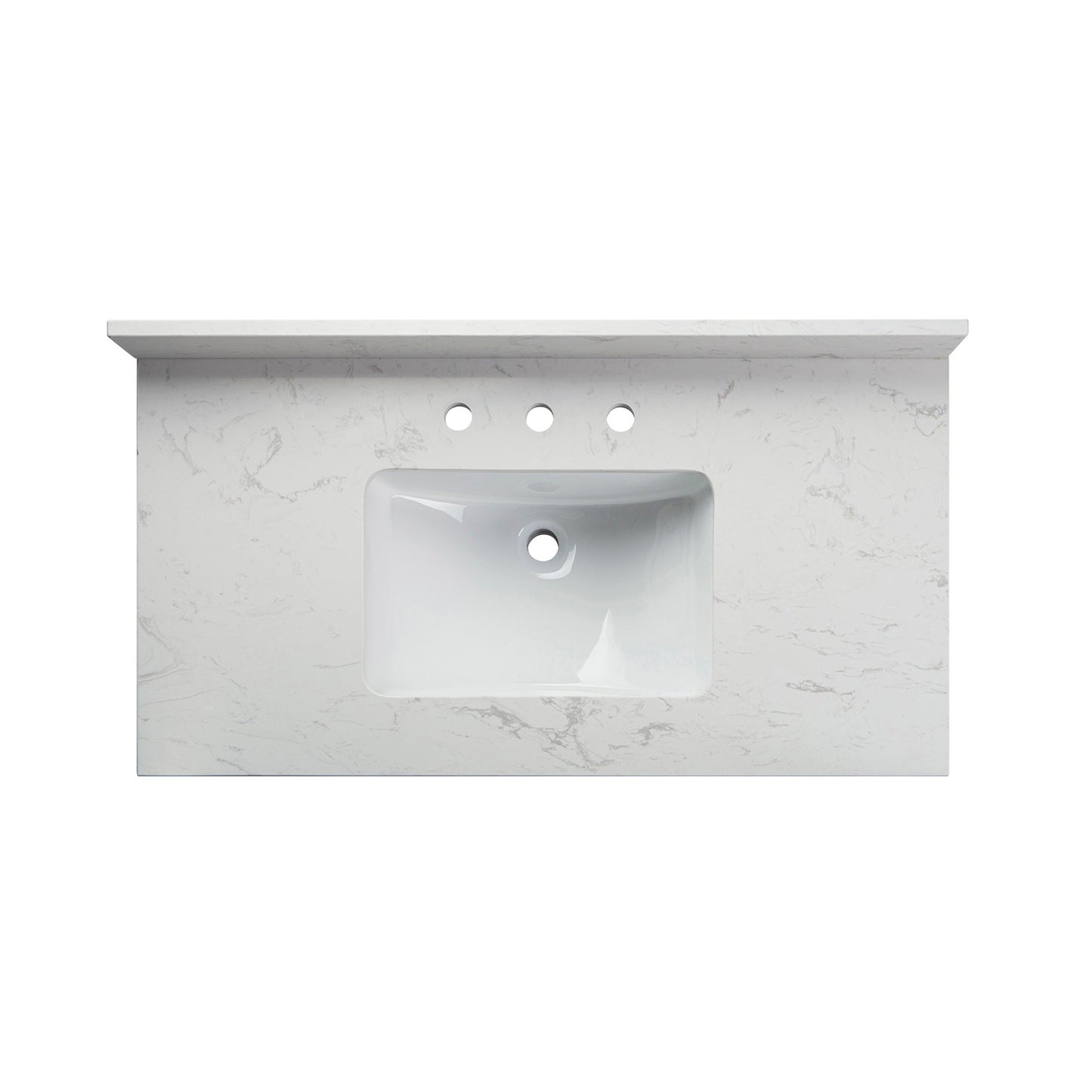 WOODBRIDGE 31" x22" Vanity Top with Single Under Mount Rectangle Bowl, Carrara White Engineered stone, Pre-drilled with 3-hole for 8-inch Widespread Faucet set up Option