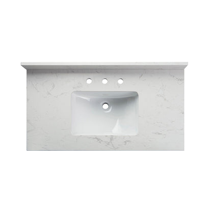 WOODBRIDGE 31" x22" Vanity Top with Single Under Mount Rectangle Bowl, Carrara White Engineered stone, Pre-drilled with 3-hole for 8-inch Widespread Faucet set up Option