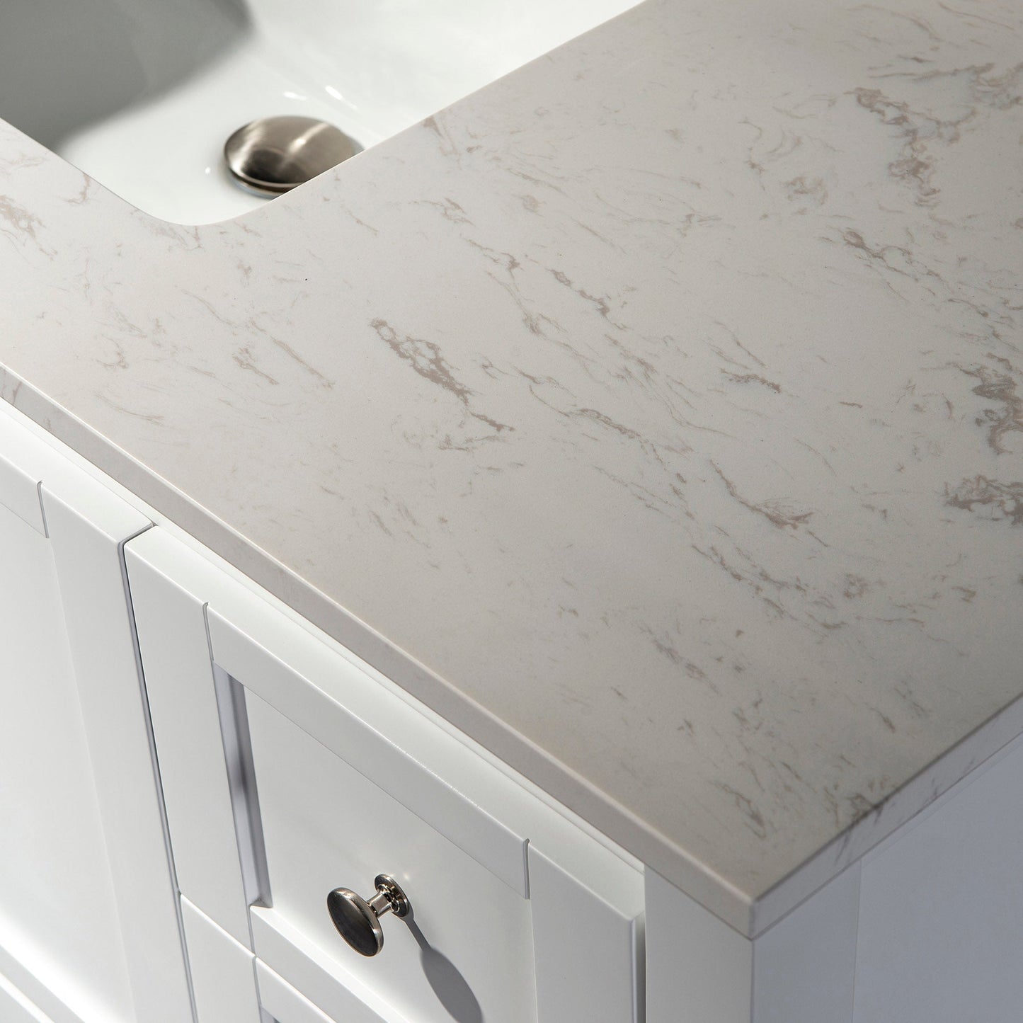 WOODBRIDGE 31" x22" Vanity Top with Single Under Mount Rectangle Bowl, Carrara White Engineered stone, Pre-drilled with 3-hole for 8-inch Widespread Faucet set up Option