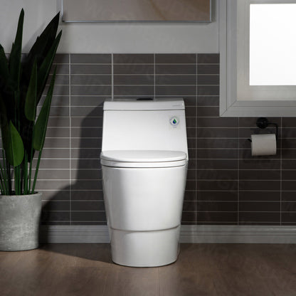 WOODBRIDGE One Piece, 1.28 GPF Dual, Chair Height, Water Sensed, 1000 Gram MaP Flushing Score Toilet with Matte Black Button, White (2 -Pack)