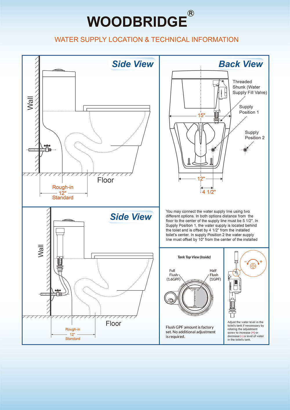 WOODBRIDGE One Piece, 1.28 GPF Dual, Chair Height, Water Sensed, 1000 Gram MaP Flushing Score Toilet with Matte Black Button, White (2 -Pack)