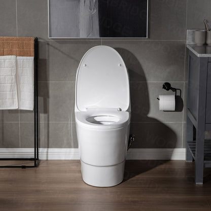 WOODBRIDGE One Piece, 1.28 GPF Dual, Chair Height, Water Sensed, 1000 Gram MaP Flushing Score Toilet with Matte Black Button, White (2 -Pack)