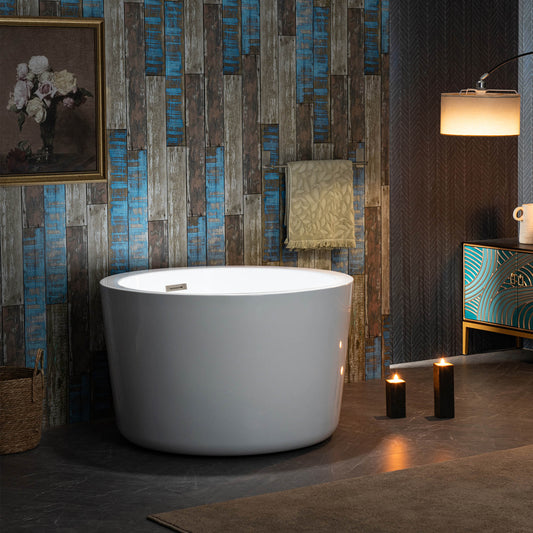 WOODBRIDGE 41" Acrylic Freestanding Round Contemporary Soaking Tub with Pre-molded Seat