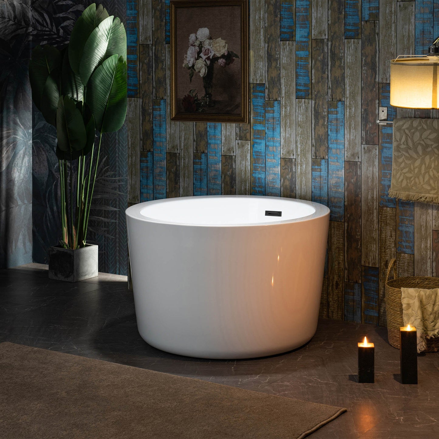 WOODBRIDGE 41" Acrylic Freestanding Round Contemporary Soaking Tub with Pre-molded Seat