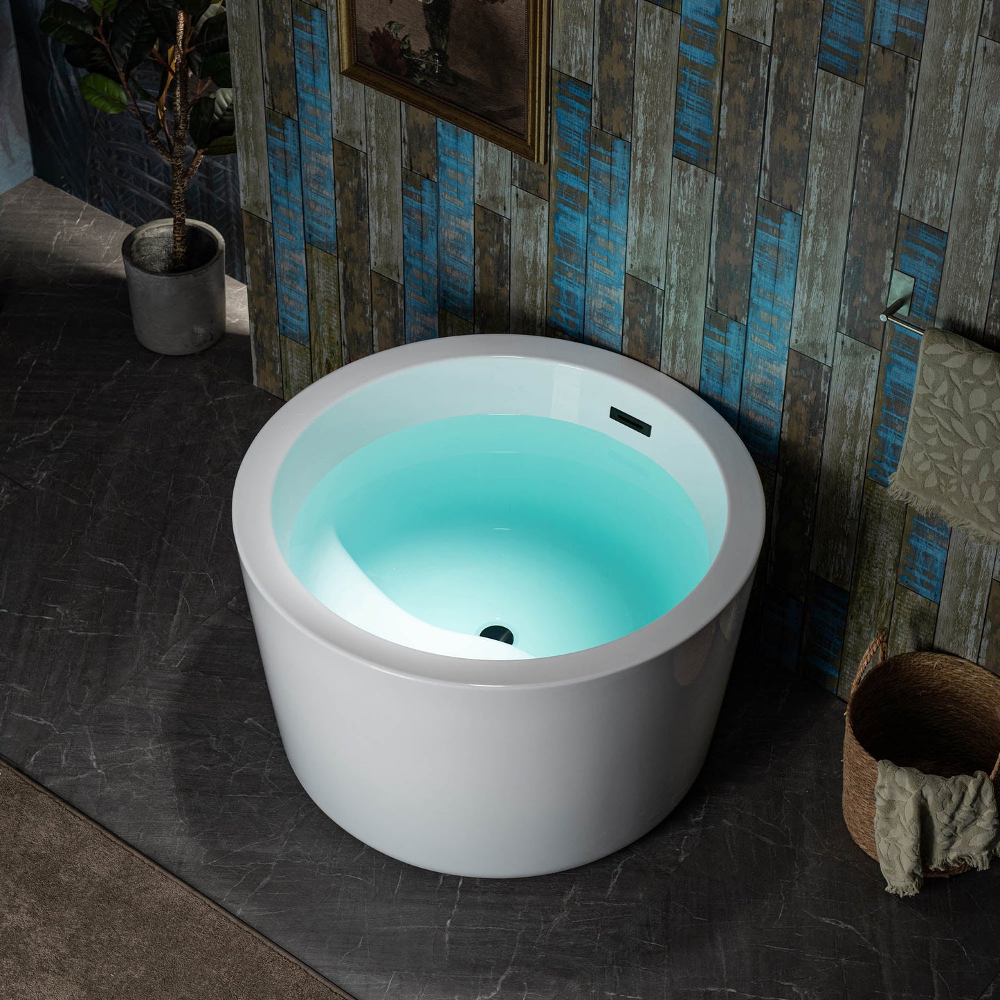 WOODBRIDGE 41" Acrylic Freestanding Round Contemporary Soaking Tub with Pre-molded Seat