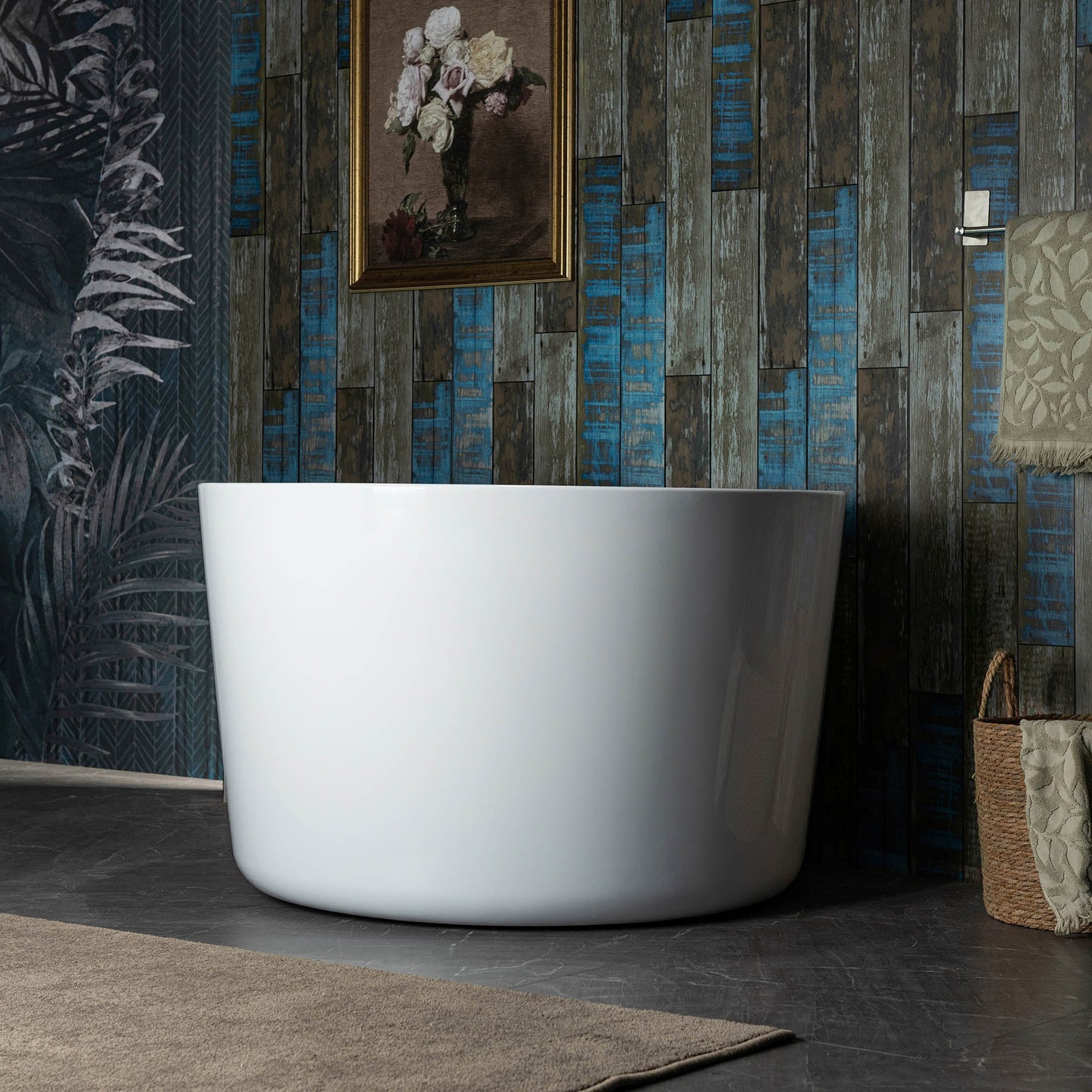 WOODBRIDGE 41" Acrylic Freestanding Round Contemporary Soaking Tub with Pre-molded Seat