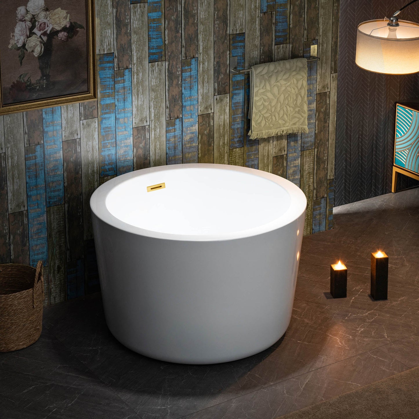 WOODBRIDGE 41" Acrylic Freestanding Round Contemporary Soaking Tub with Pre-molded Seat