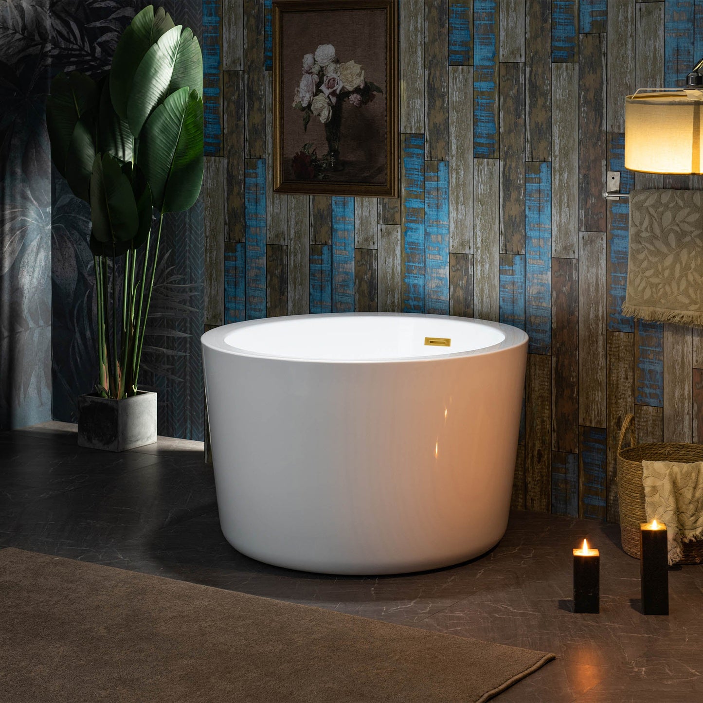 WOODBRIDGE 41" Acrylic Freestanding Round Contemporary Soaking Tub with Pre-molded Seat