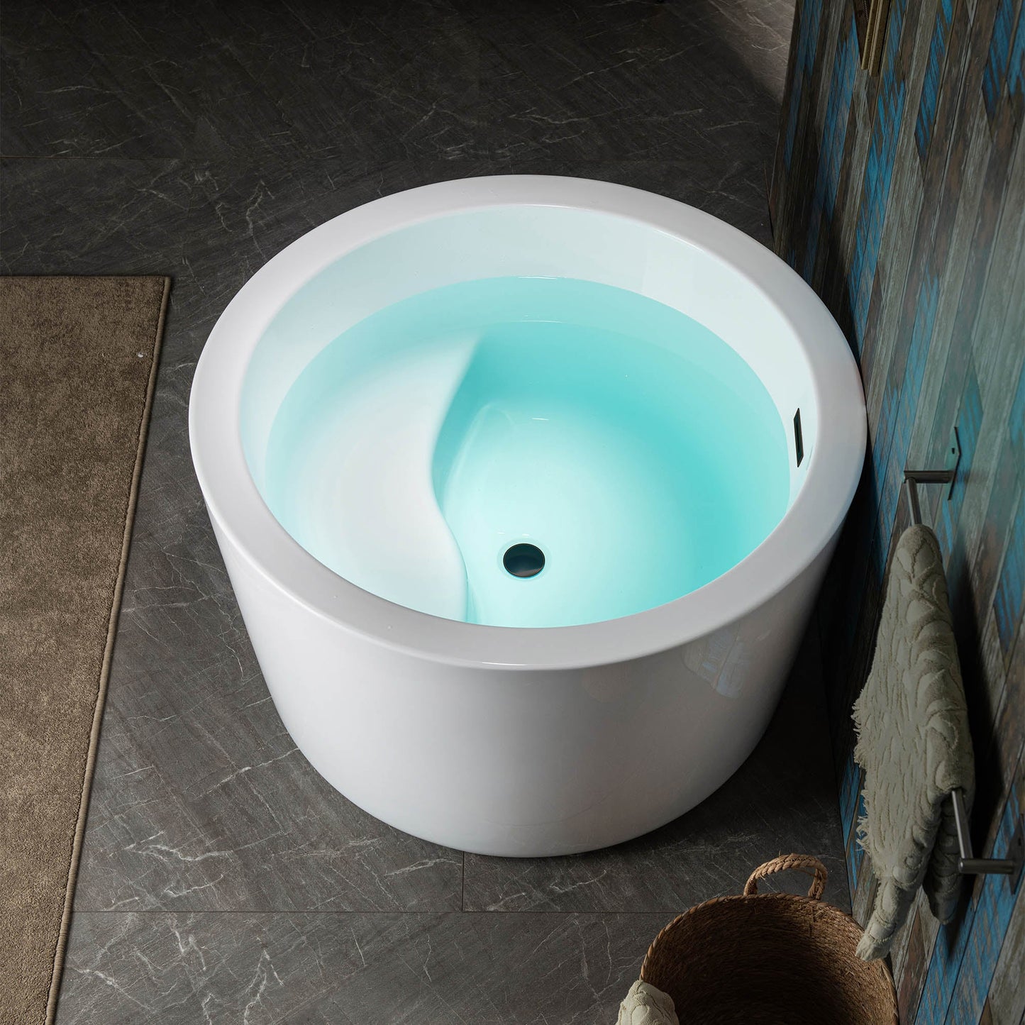 WOODBRIDGE 41" Acrylic Freestanding Round Contemporary Soaking Tub with Pre-molded Seat