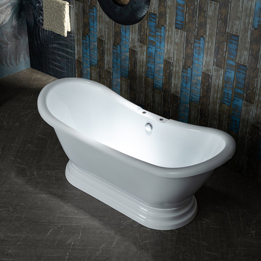 WOODBRIDGE 69 1/4" Acrylic Double Slipper,Pedestal Freestanding Tub