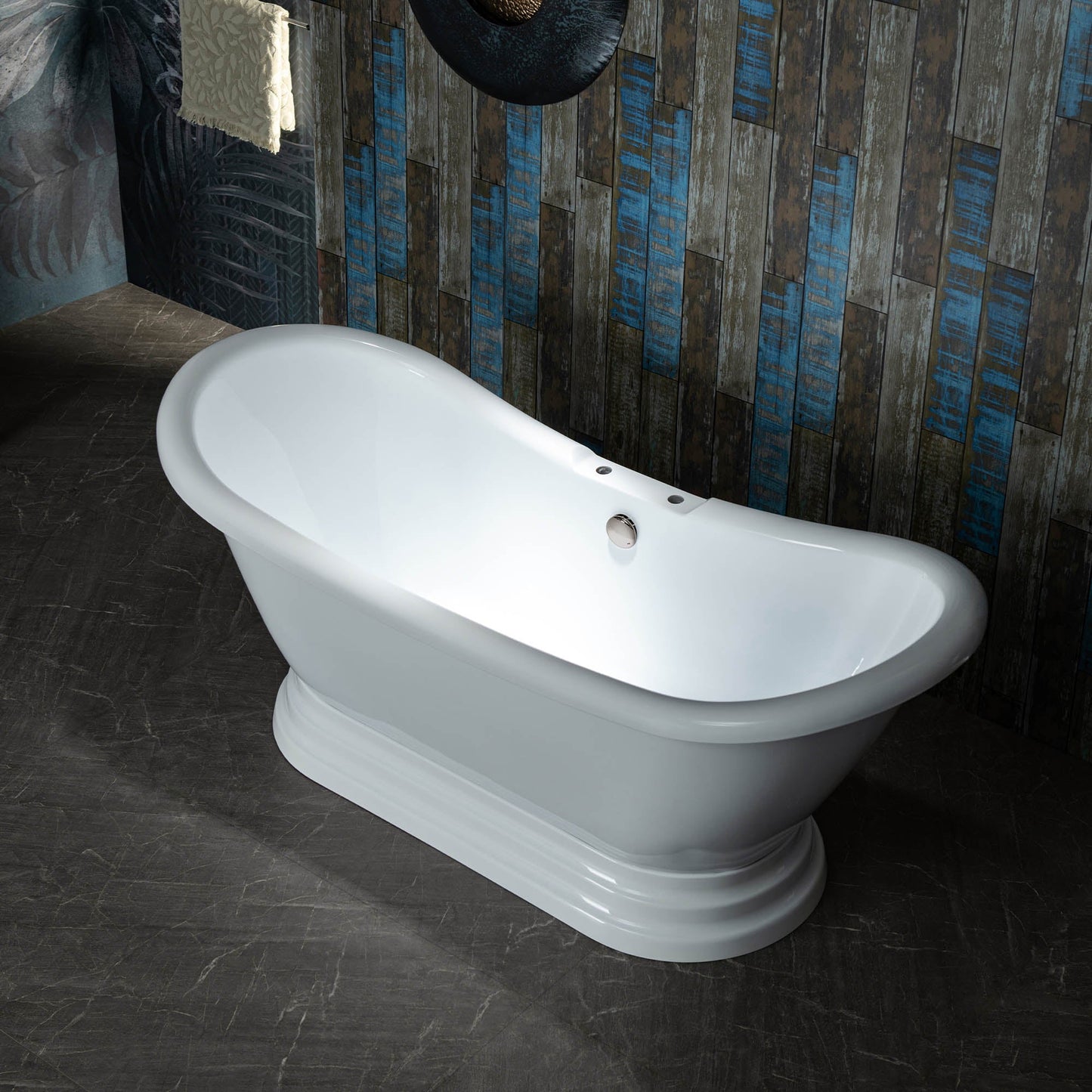 WOODBRIDGE 69 1/4" Acrylic Double Slipper,Pedestal Freestanding Tub