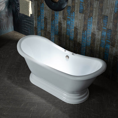 WOODBRIDGE 69 1/4" Acrylic Double Slipper,Pedestal Freestanding Tub