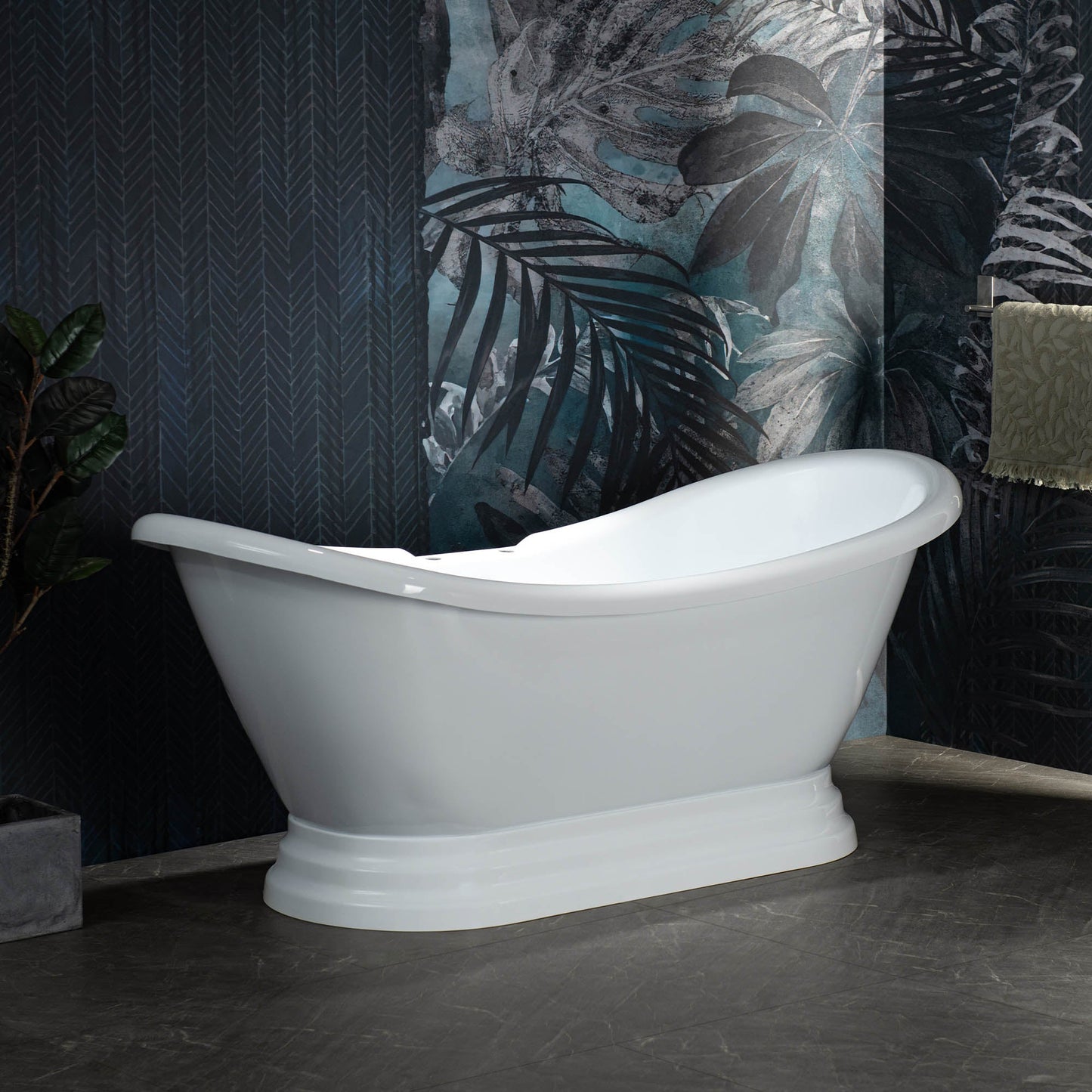 WOODBRIDGE 69 1/4" Acrylic Double Slipper,Pedestal Freestanding Tub