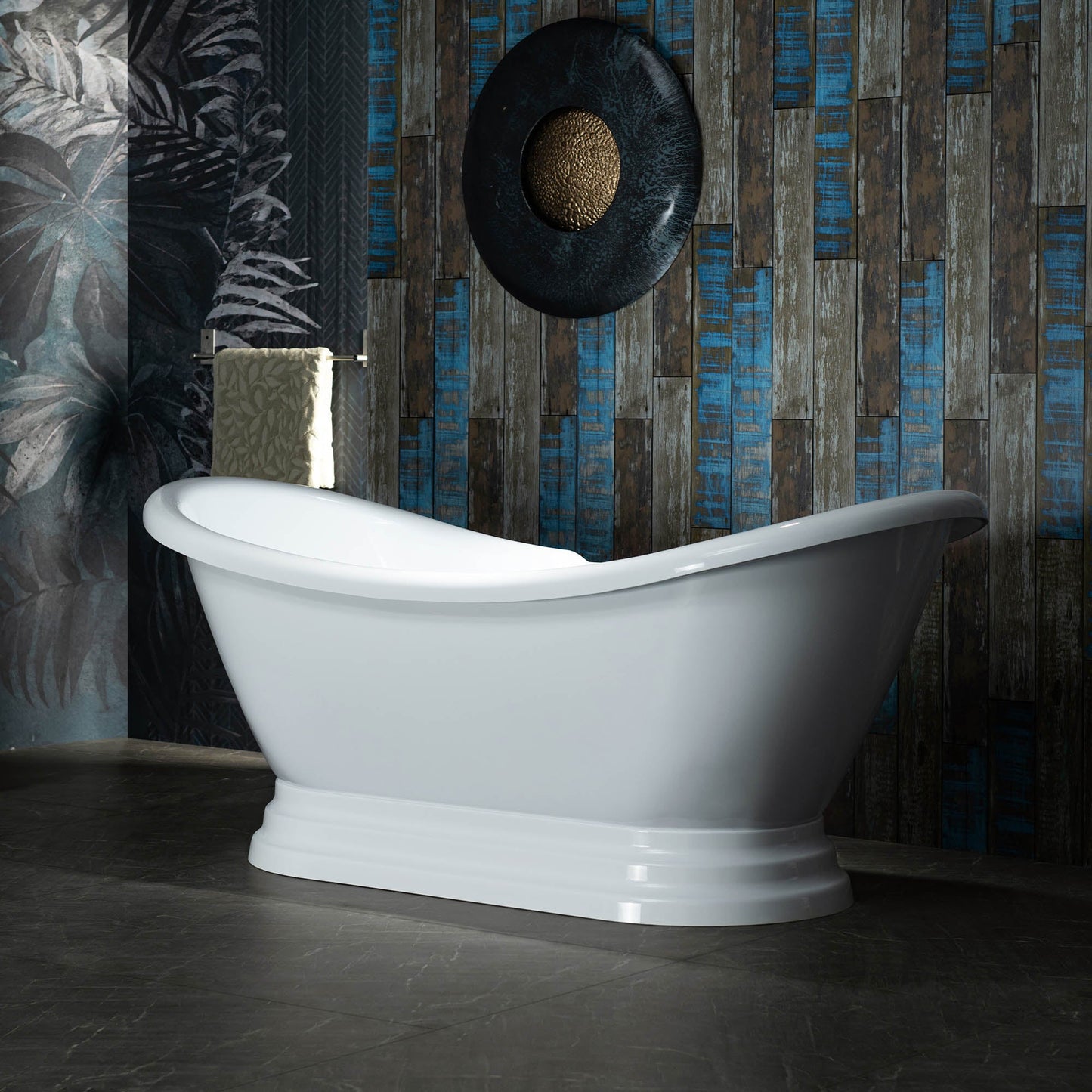 WOODBRIDGE 69 1/4" Acrylic Double Slipper,Pedestal Freestanding Tub