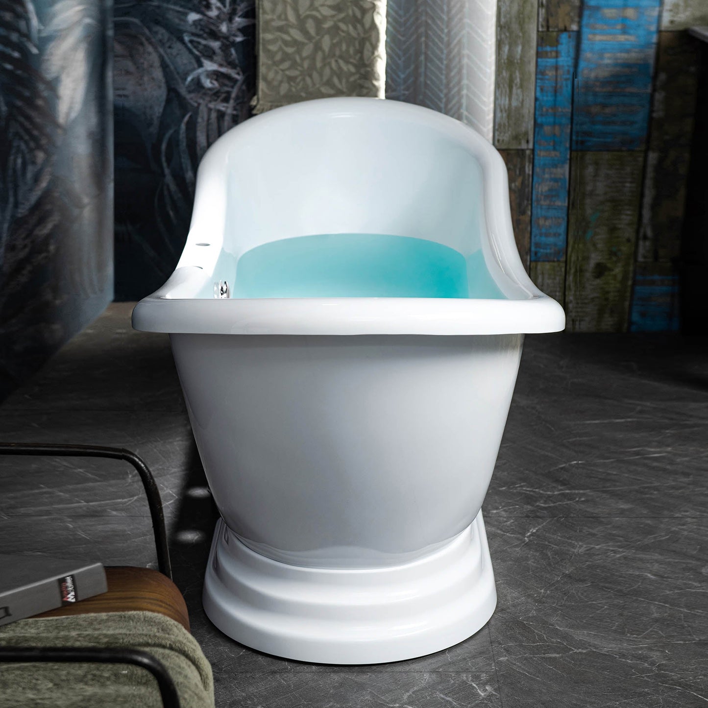 WOODBRIDGE 69 1/4" Acrylic Double Slipper,Pedestal Freestanding Tub