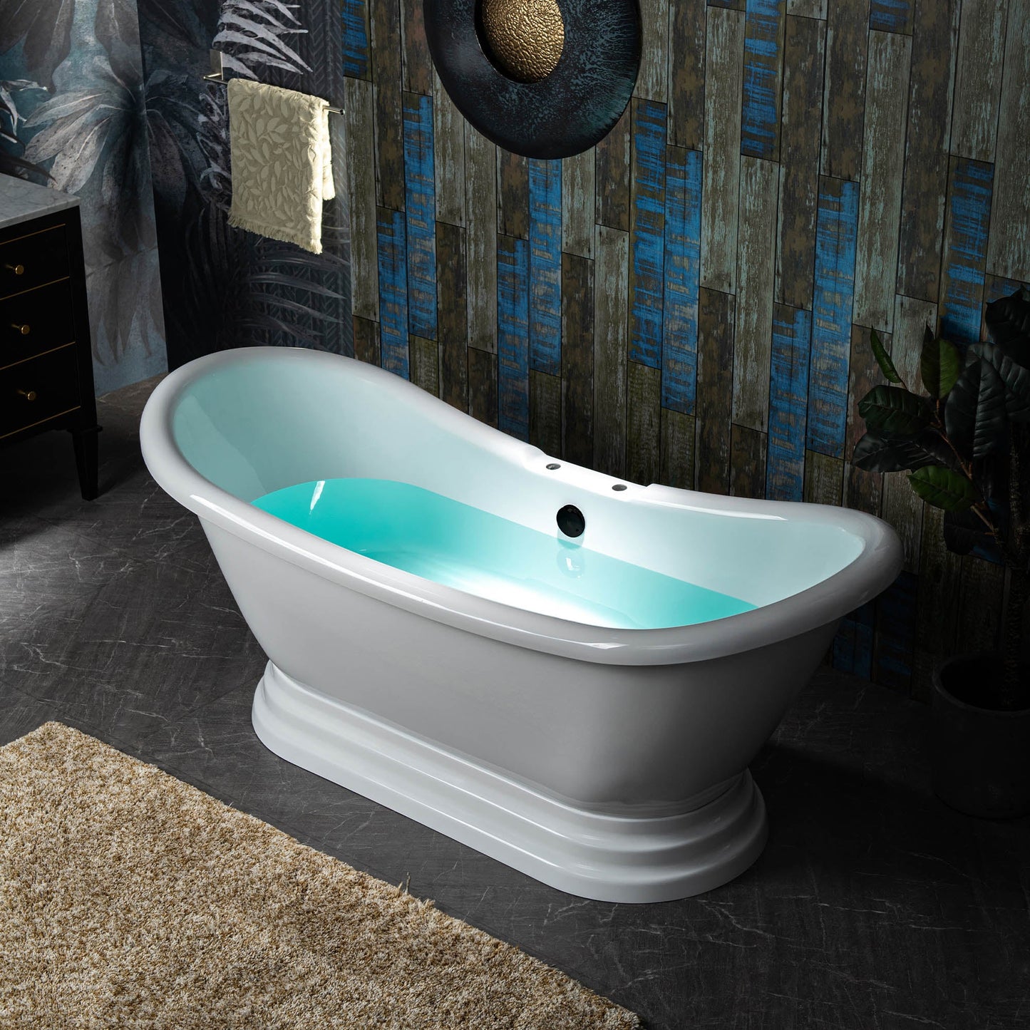 WOODBRIDGE 69 1/4" Acrylic Double Slipper,Pedestal Freestanding Tub