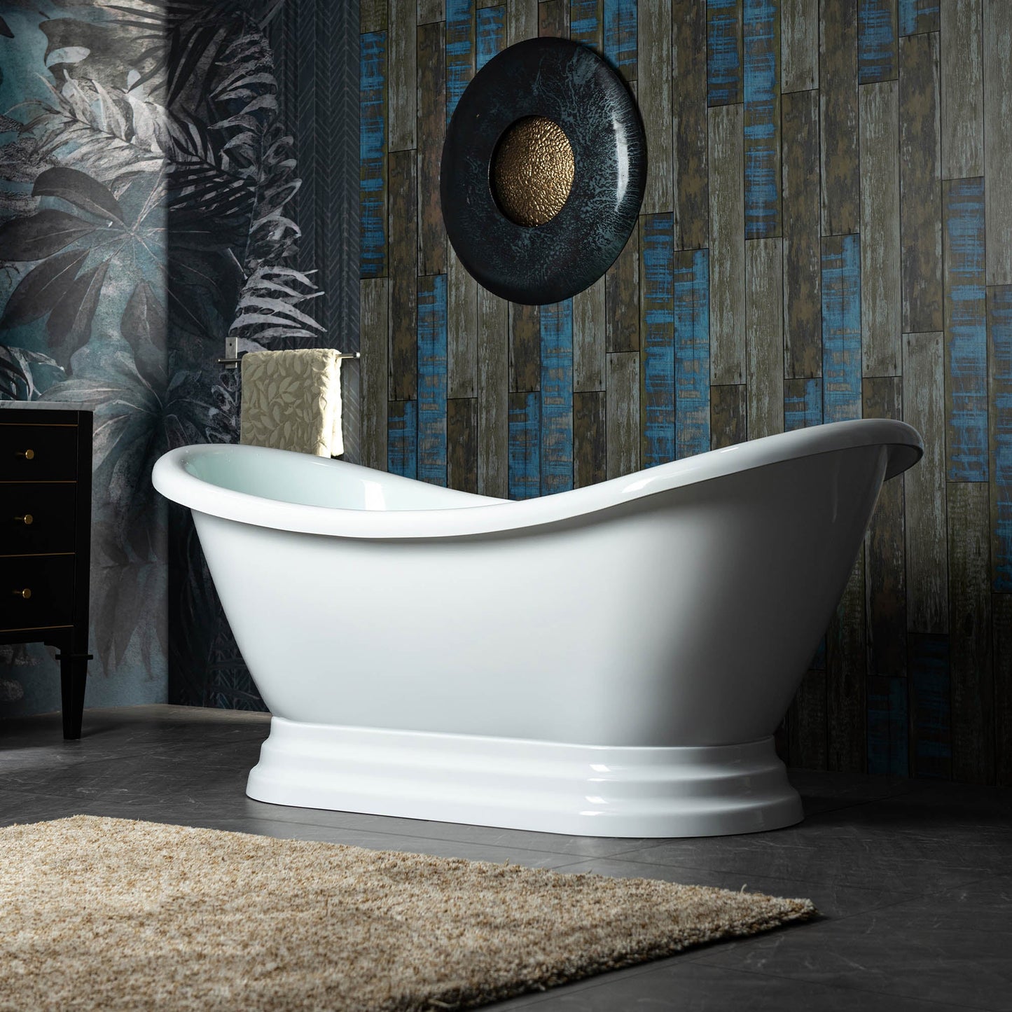WOODBRIDGE 69 1/4" Acrylic Double Slipper,Pedestal Freestanding Tub
