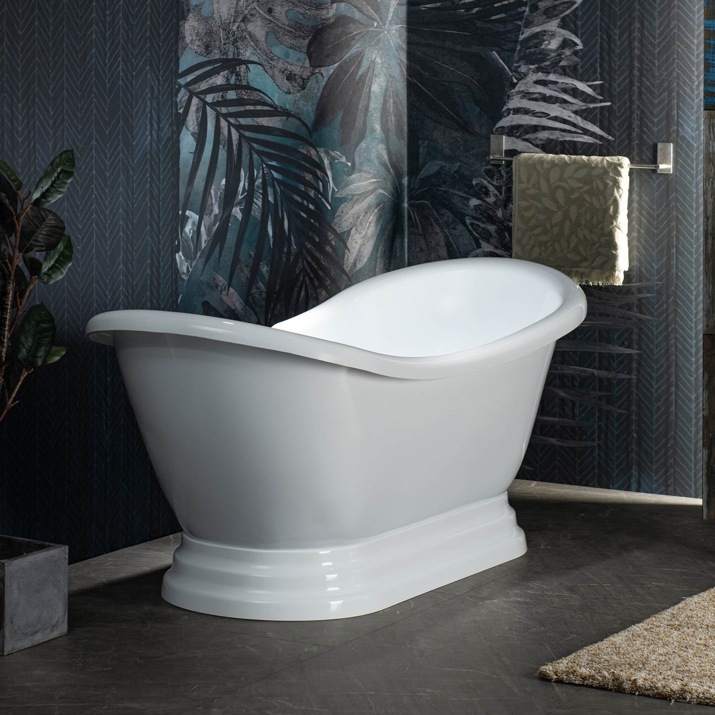WOODBRIDGE 69 1/4" Acrylic Double Slipper,Pedestal Freestanding Tub