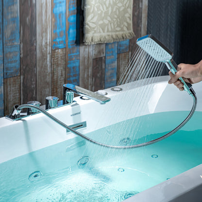WOODBRIDGE 66-1/2" x 31-7/8" Whirlpool Water Jetted and Air Bubble Freestanding Heated Soaking Combination Bathtub with Tub Filler