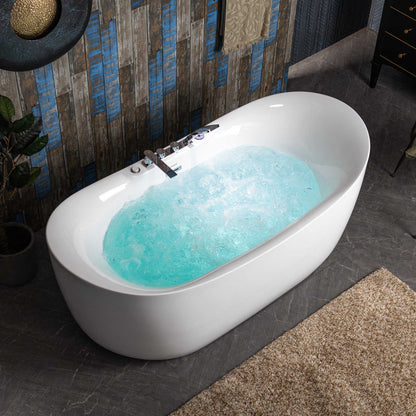 WOODBRIDGE 72" x 35-3/8" Whirlpool Water Jetted and Air Bubble Freestanding Heated Soaking Combination Bathtub with Tub Filler and LED control panel